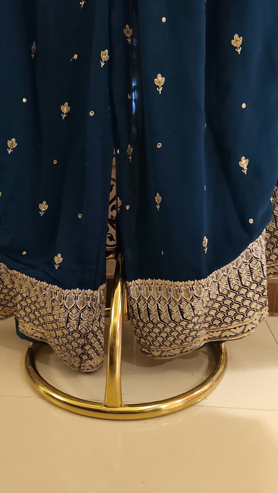 Midnight Navy Blue Embroidered Georgette Short Top & Flared Palazzo Set, Sangeet, Wedding Reception, Diwali Parties, Festive Functions