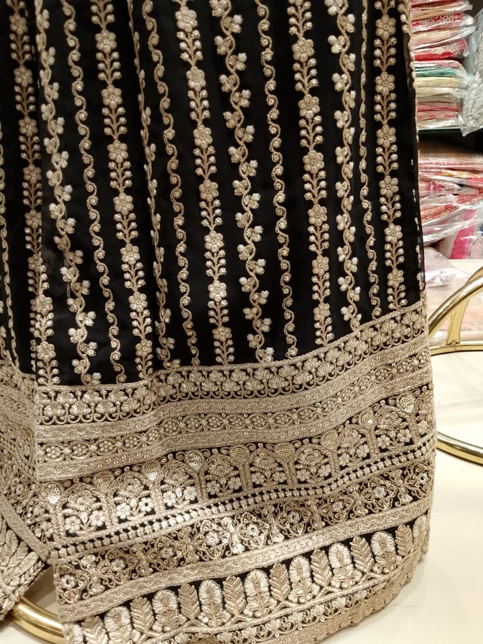 Midnight Black Kasturi Georgette Palazzo Set with Dori and Sequin Work.