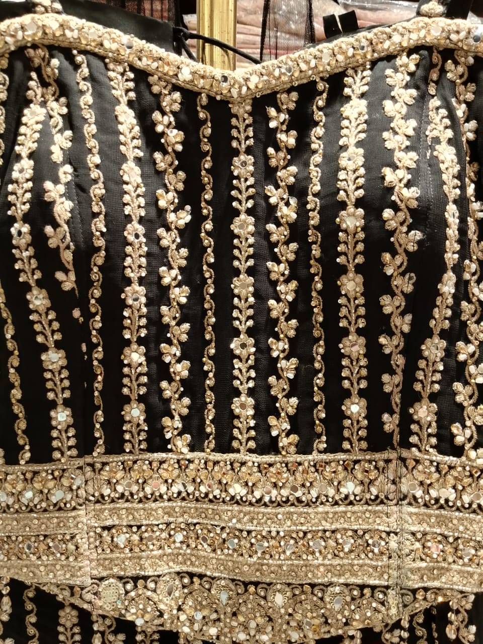 Midnight Black Kasturi Georgette Palazzo Set with Dori and Sequin Work.