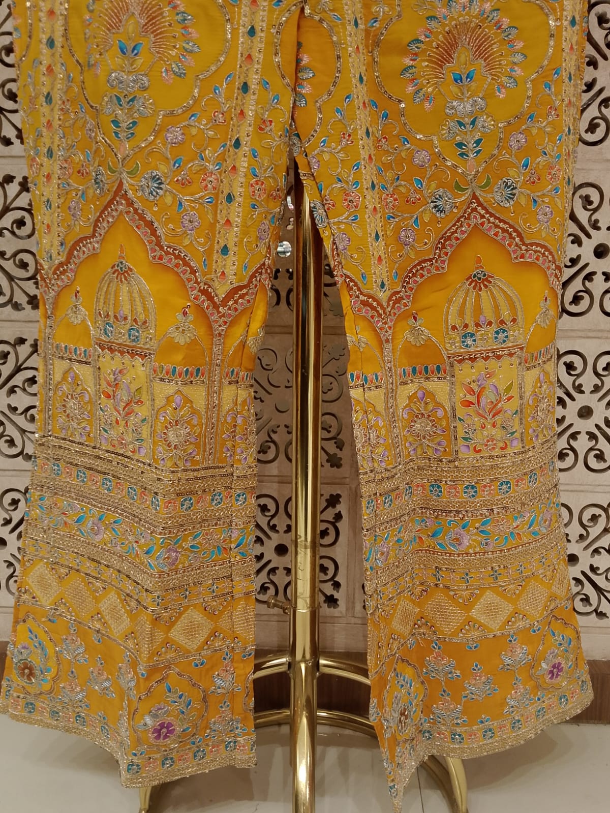 Mustard Yellow Embroidered Shrug, Bustier & Palazzo 3-Piece Set Haldi Ceremony, Mehendi, Sangeet, Festive Celebrations