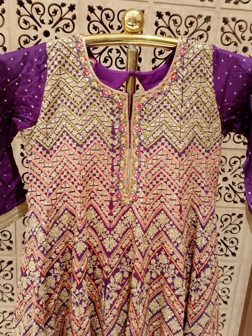 Dark Purple Embroidered Georgette Kurti, Pant & Red Dupatta Set  Mehendi, Sangeet, Diwali Parties, Wedding Guest Wear, Festivals