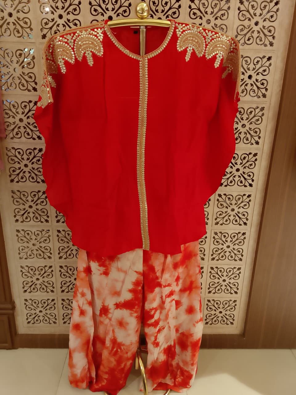 Crimson Red Kaftan-Style & Palazzo Set .