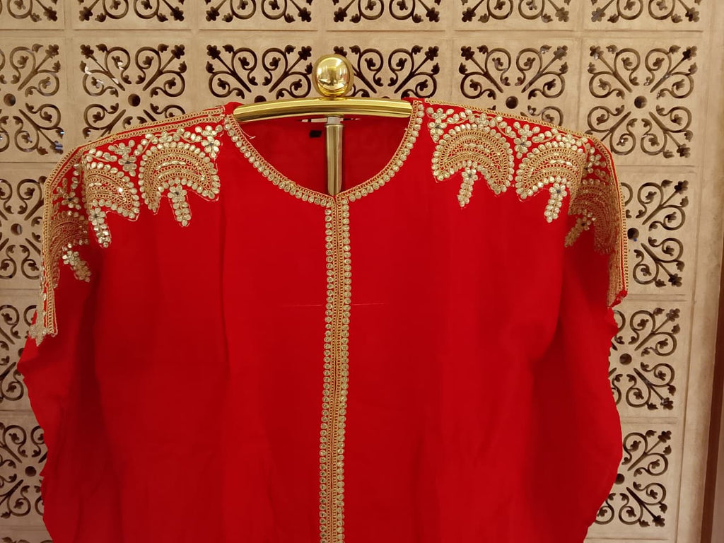 Crimson Red Kaftan-Style & Palazzo Set .
