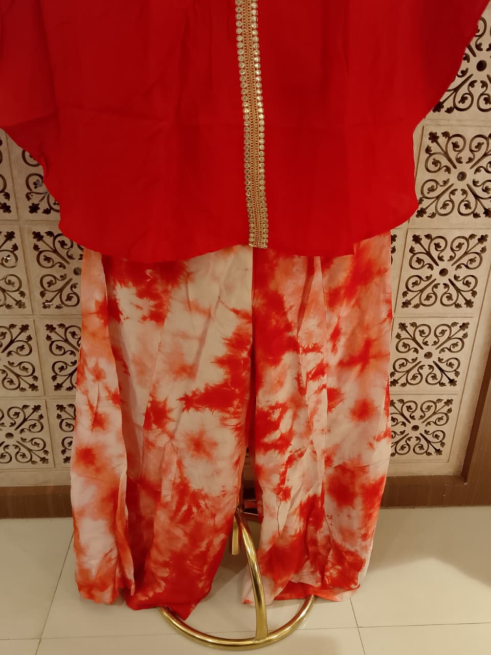 Crimson Red Kaftan-Style & Palazzo Set .