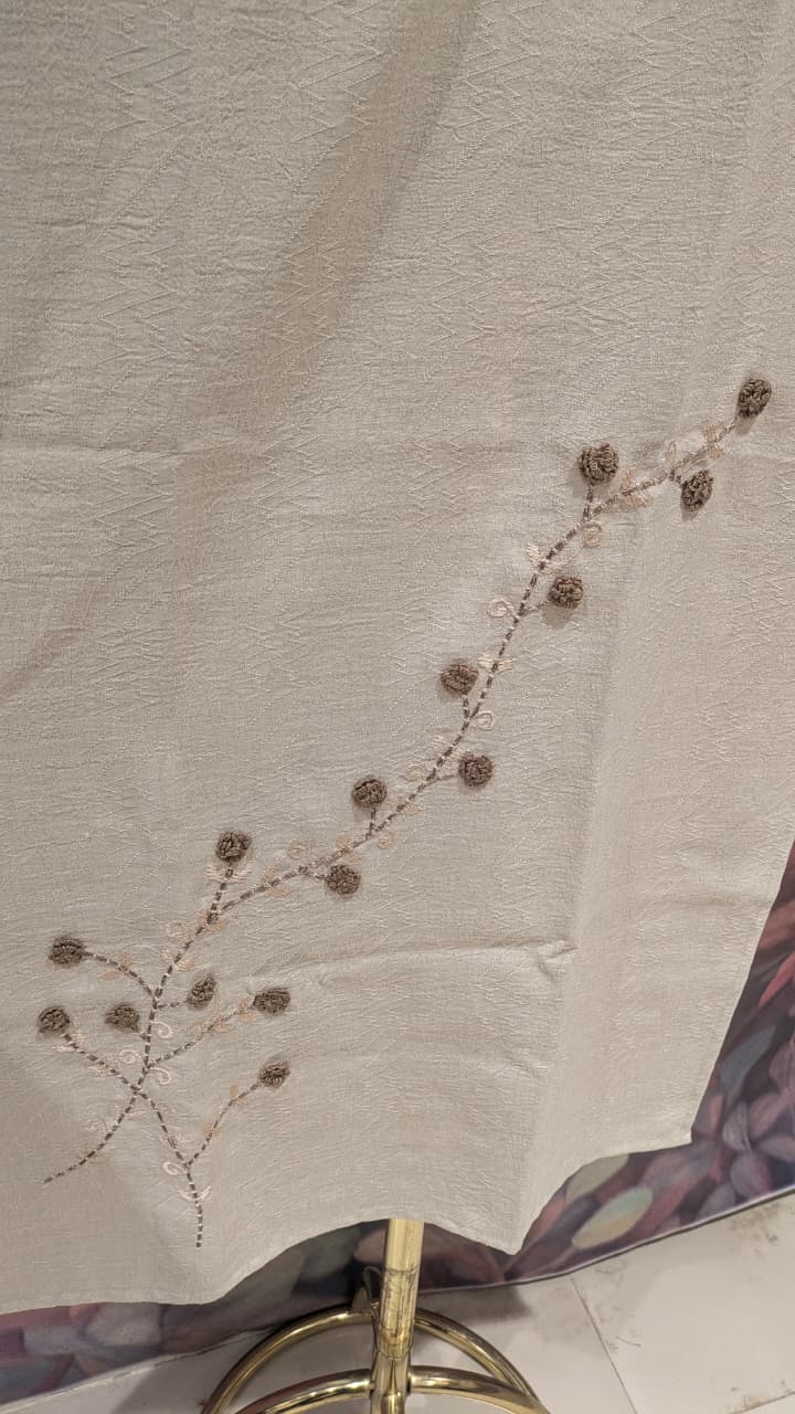 elegant off-Cream Lycra -blend straight kurta botanical hand-embroidery.