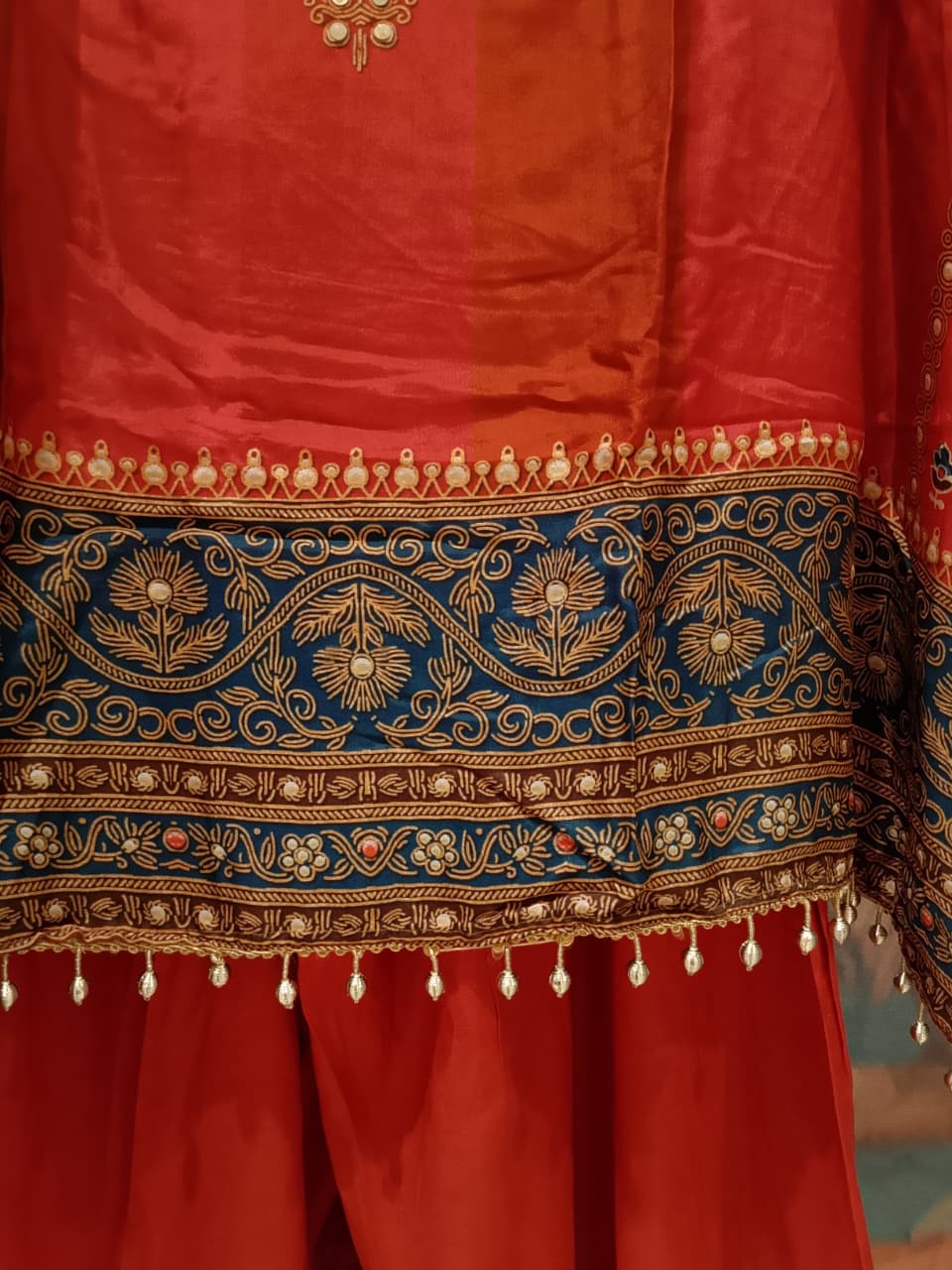 Royal Crimson Ajrakh-Print Kurta Pant Set.