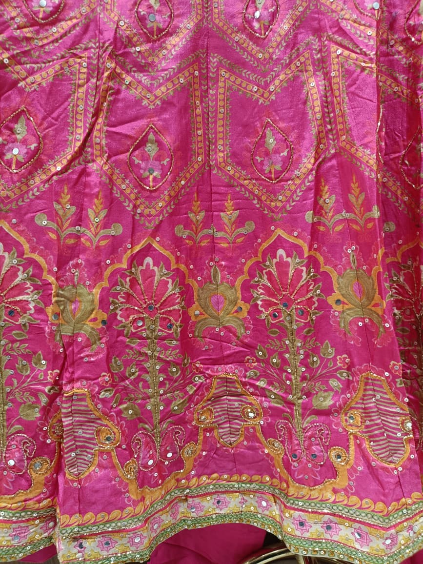 Rani Pink Foil-Print Georgette Anarkali Suit Set with Embroidered Dupatta.