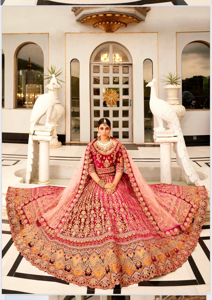 Peach Yellow and Red-violet Net Embroidered Bridal and Wedding Lehenga  Choli : Amazon.in: Fashion