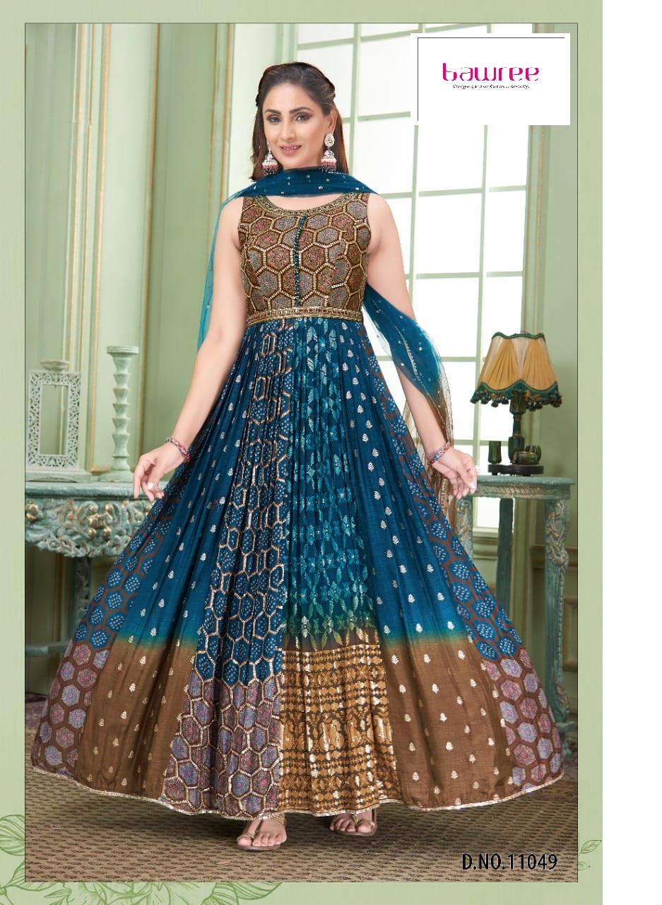 Buy Aqua & Multi Colour Bagh E Noor Floral Printed Gown Online - RI.Ritu  Kumar International Store View