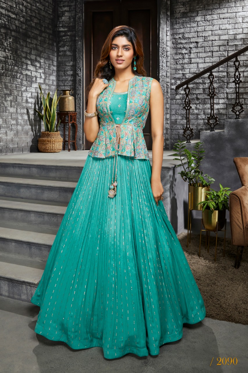 fcity.in - Designer 3 Style Georgette Gown With Shrug Full Stitched Rama  Green