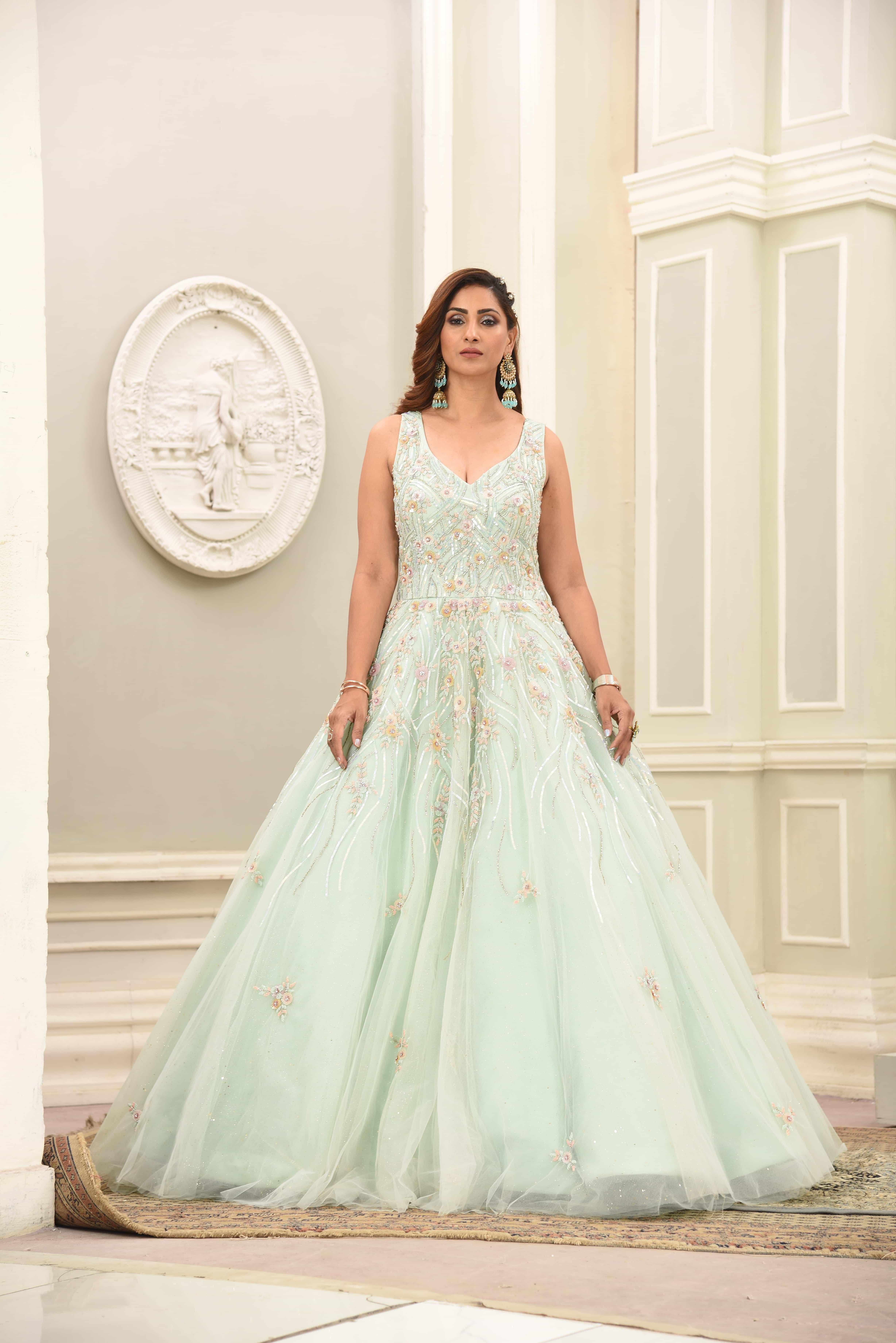 Royal Green Colored Designer Gown